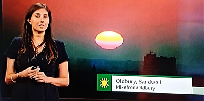 Rowley Hills sunrise on BBC lunchtime weather report (image © Mike Siviter)